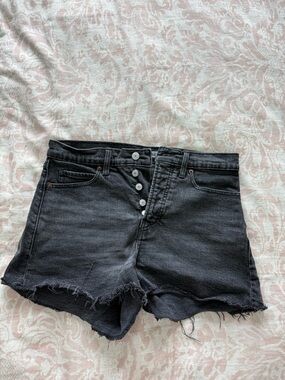 Old Navy Black Frayed-Hem Button-Fly Jean Shorts
